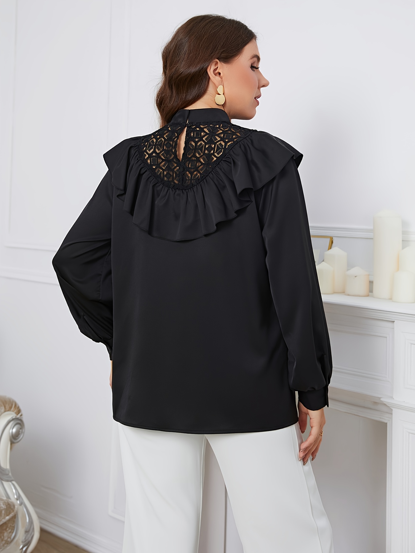 plus size high neck ruffle blouse