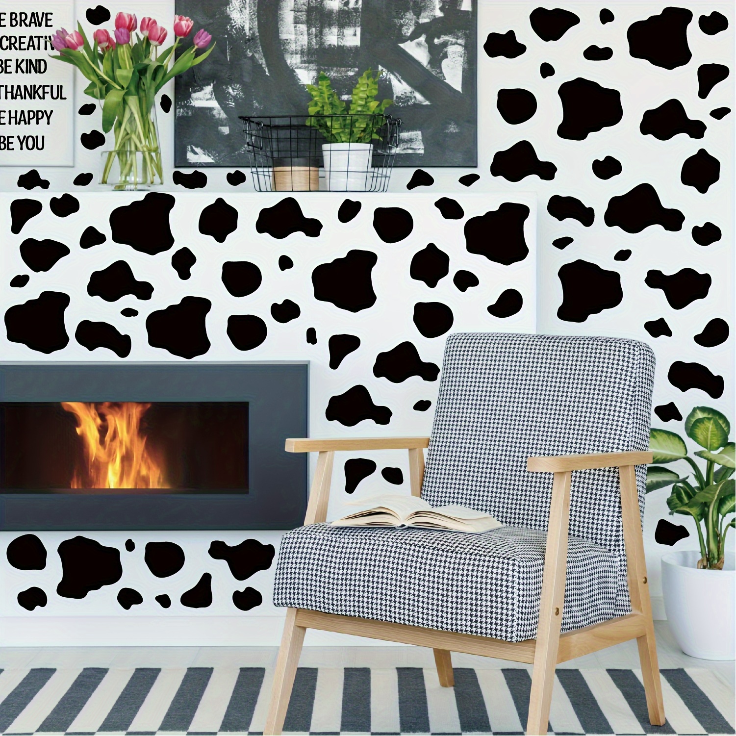 280 Pcs Cow Print Stickers | Cow Print Decor Decals for Wall, Cars, Cups |  Black