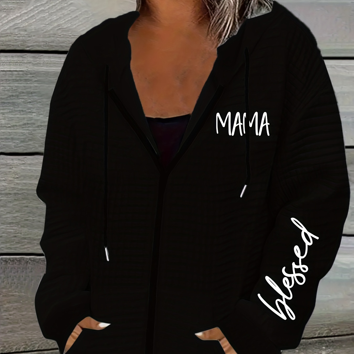 

Women's Casual Zip-up Hoodie With Letter Print - Cozy Polyester, Machine Washable - Fall/winter