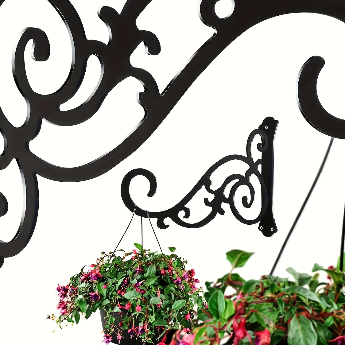 

2pcs Elegant Black Metal Wall Hooks With Decorative - Easy-to-install Hanging Plant Brackets For Planters, Lanterns, Wind Chimes - Indoor & Outdoor Home Decor