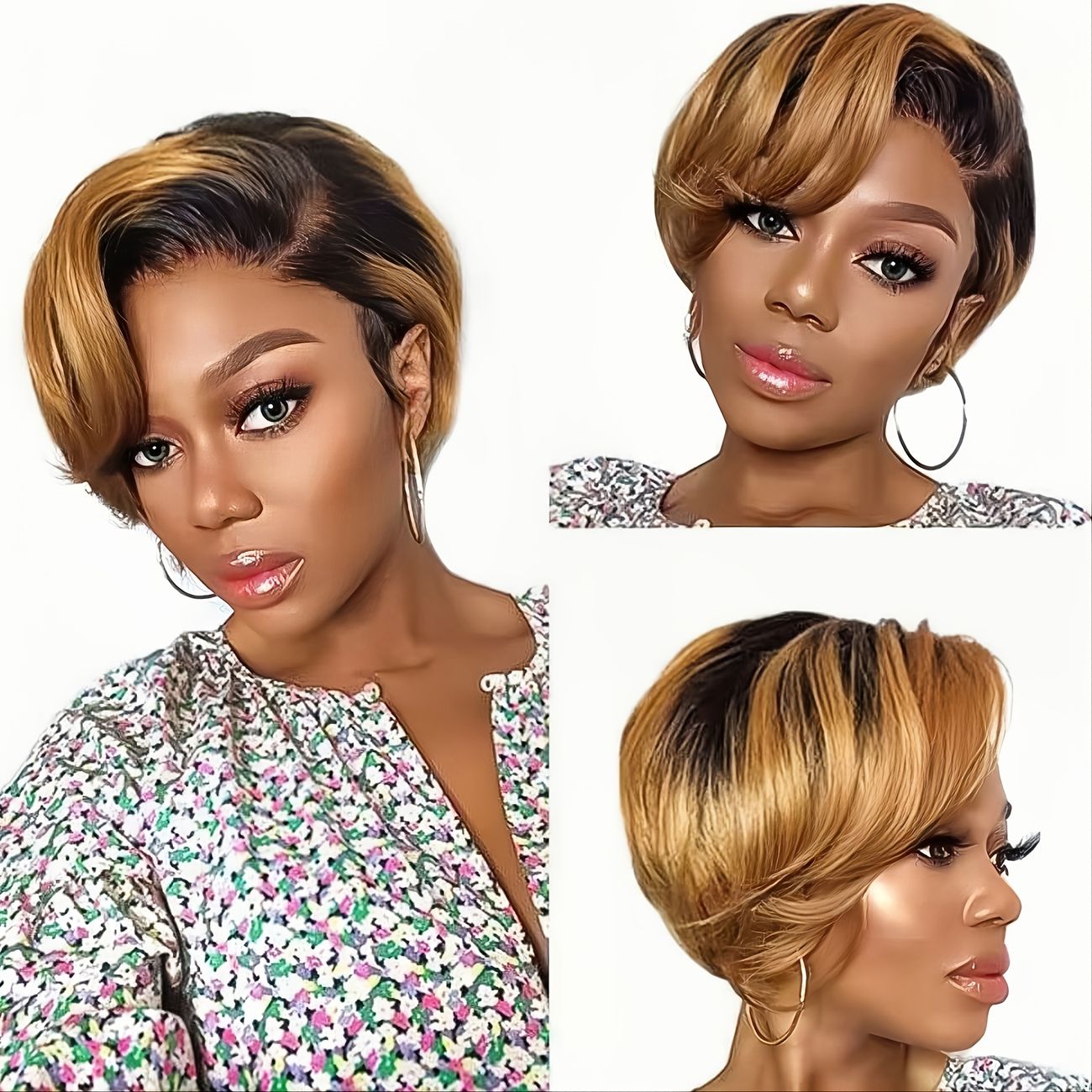 Frontal Lace 13 4 1 Wig Short Hair Wig Cap Pixie Cut Brazilian Hair Side Cut  | Check Out Today's Deals Now | Temu Canada