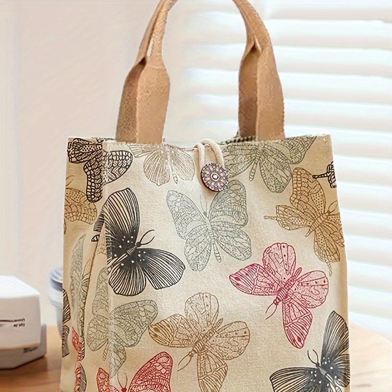 

Butterfly Print Tote Bag, Portable Lunch Bento Bag, School, Travel, Picnic, Office