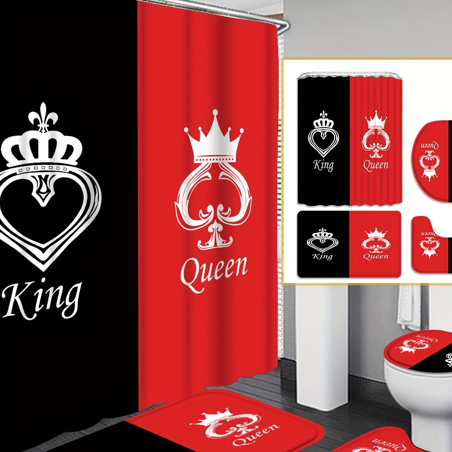 

4pcs Queen Curtain Decoration, Beautiful Disguise Gift Decoration, Waterproof Shower Curtain And Bathroom Floor Mat Three-piece Set, 12 Shower Curtain Hooks