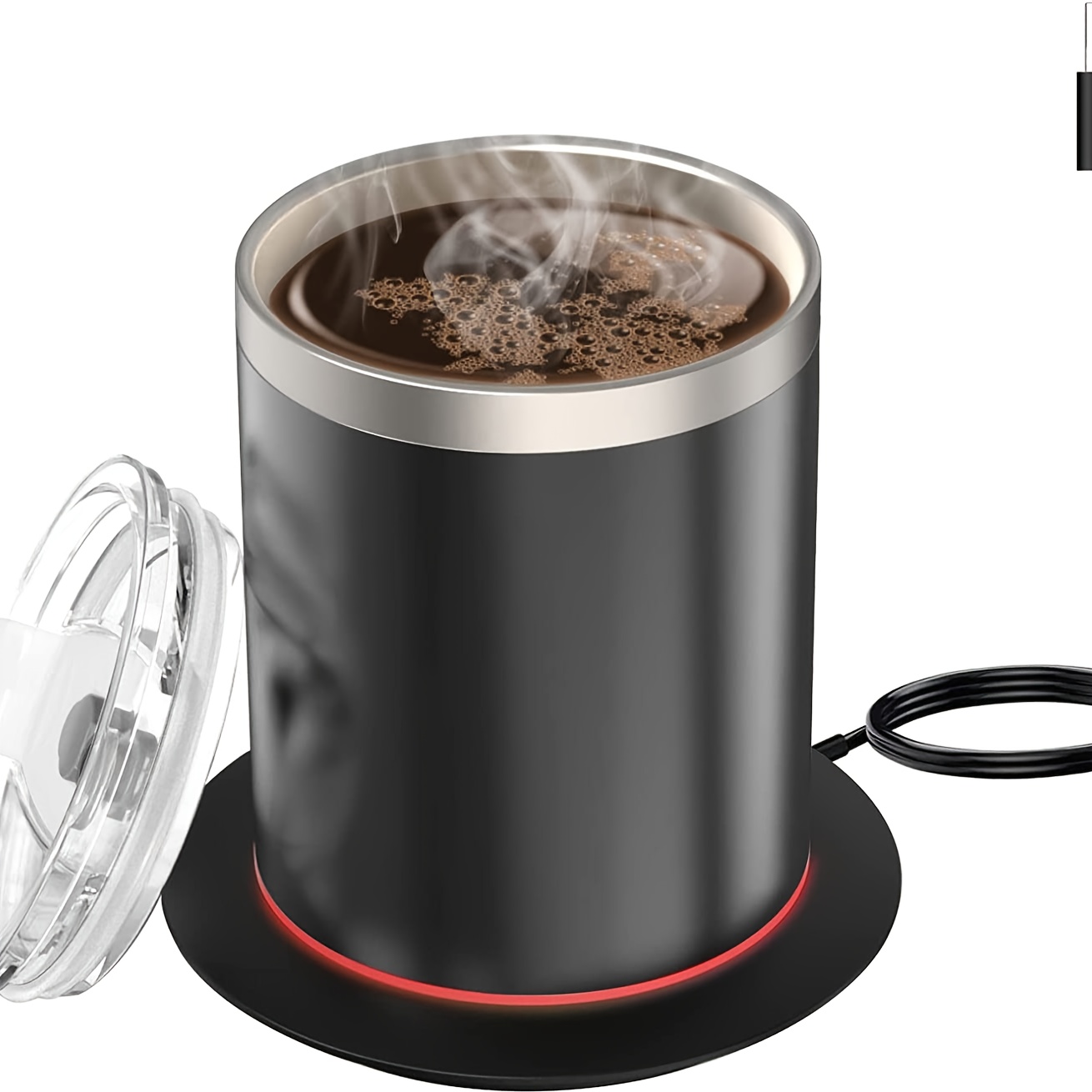 Self Heating Coffee Mug,Coffee Warmer with Mug Set,12oz Double-Layer 18/8  Stainless Steel Heated Mug,131℉ Beverage Cup Warmer for Desk Home & Office