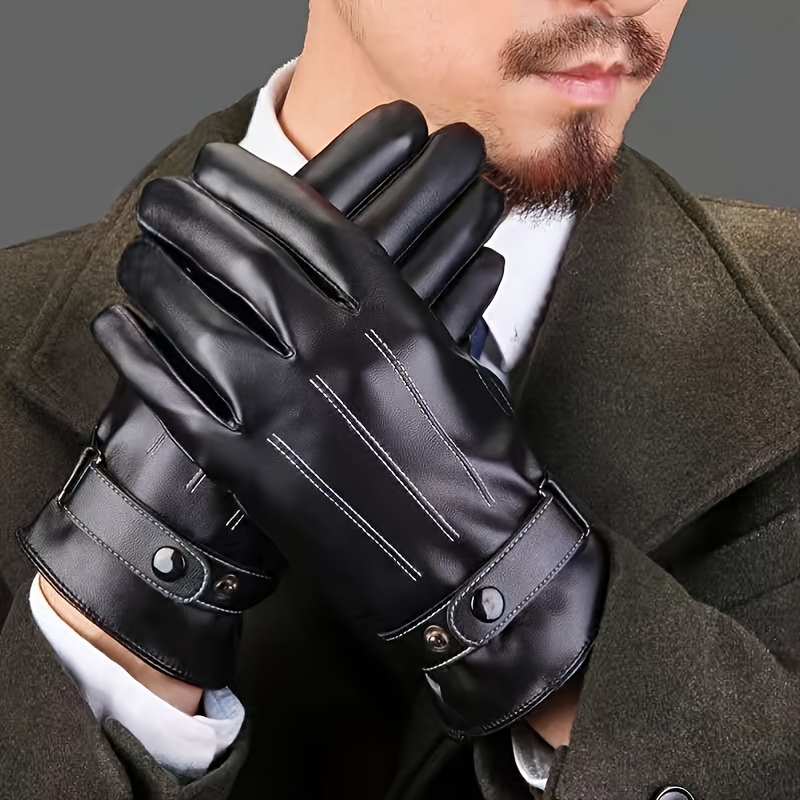 Gants hiver en cuir pour homme style classique avec fermeture à bouton