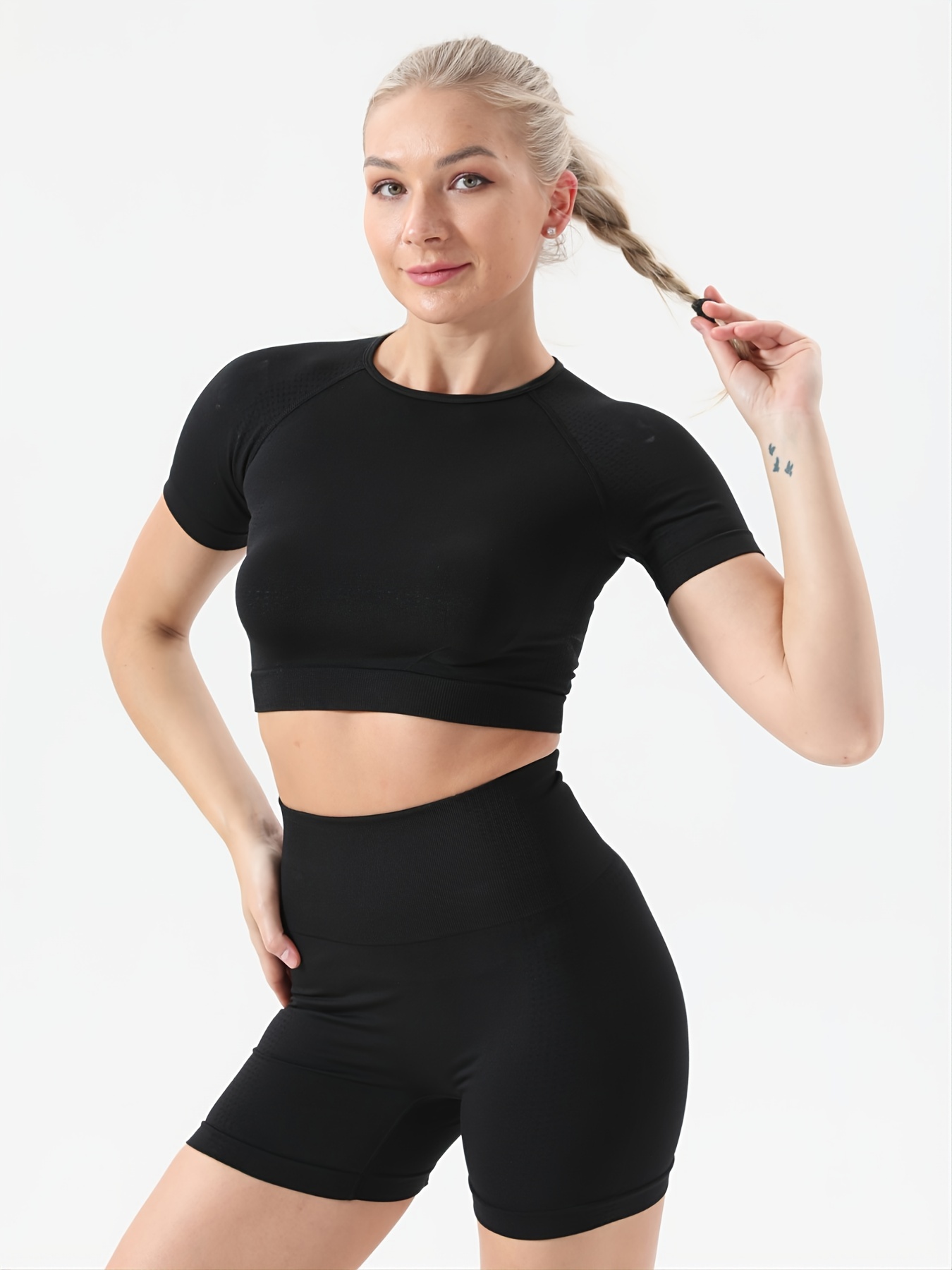 Solid Color Seamless Sports Top Women Summer Thin Short - Temu