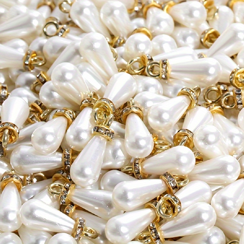 

50pcs White Water Drop Shape Glossy Charms Resin Pendant With Rhinestone Inlaid Loops For Diy Earrings Bracelets Jewelry Making Accessories