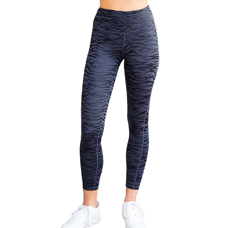 Zebra Print Tight Yoga Pants, Solid Color Summer Running Workout Leggings,  Women's Activewear