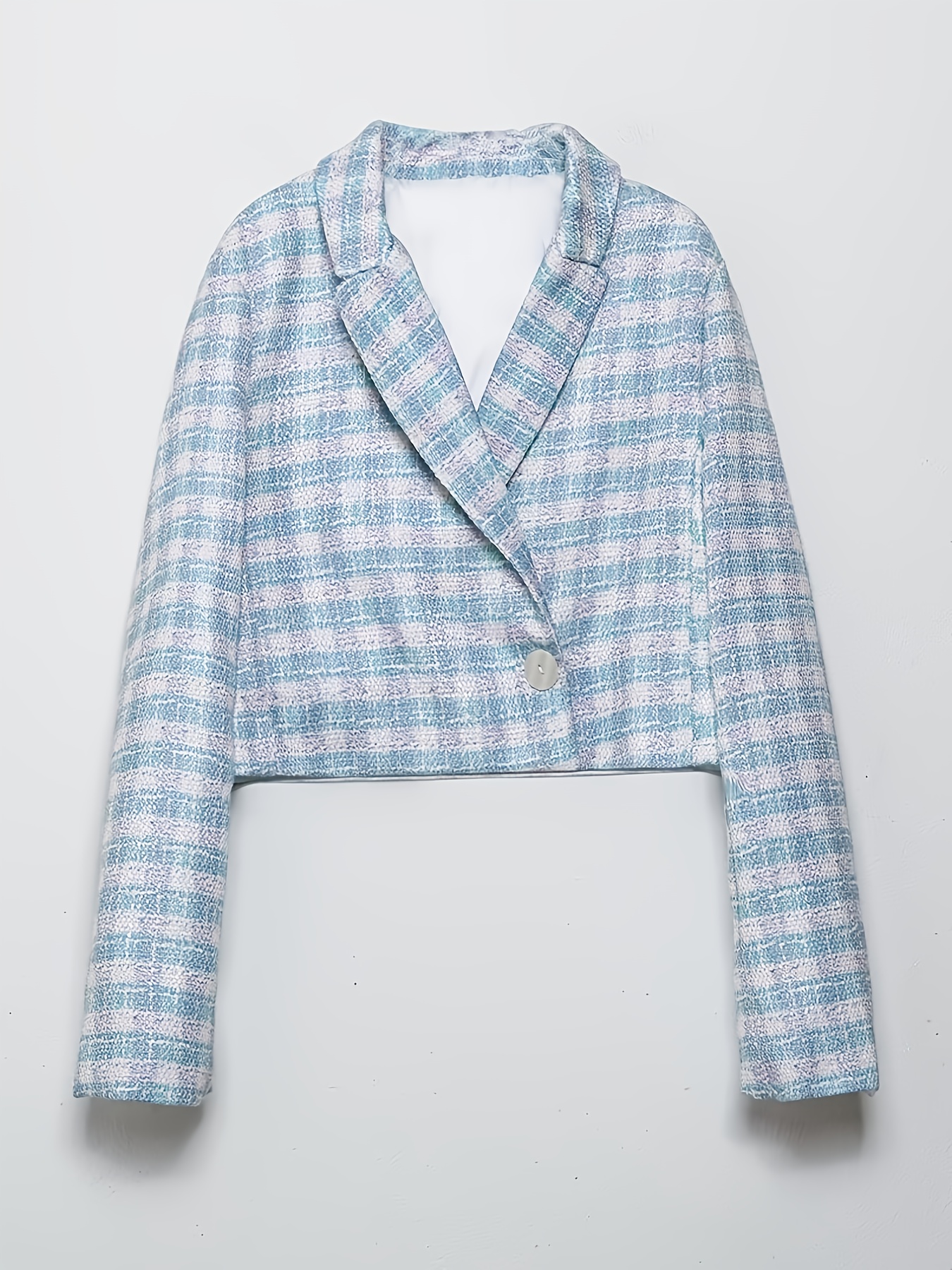 Plaid Crop Suit Jacket Button Front Elegant Ladies Blazer For Spring