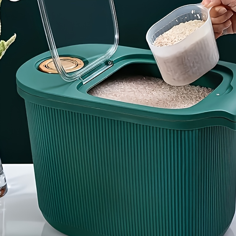 

Large Capacity Green Airtight Rice Bucket - Insect & Moisture-proof, Pet Plastic Grain Storage Container With Easy-pour Lid For Kitchen Organization - Reusable, Hand-