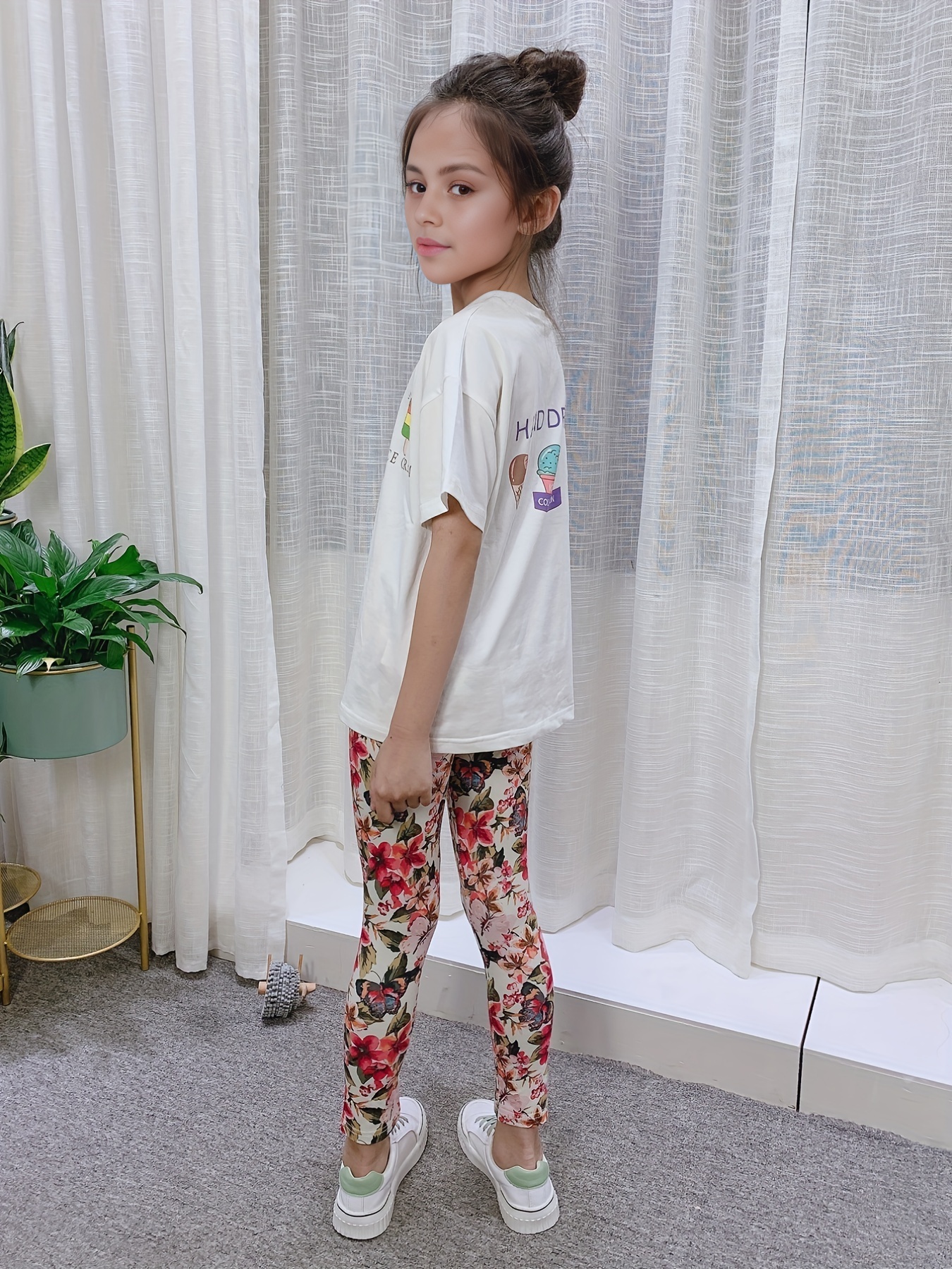 Girls' Floral Print Leggings Pants - Thin & Breathable for Summer