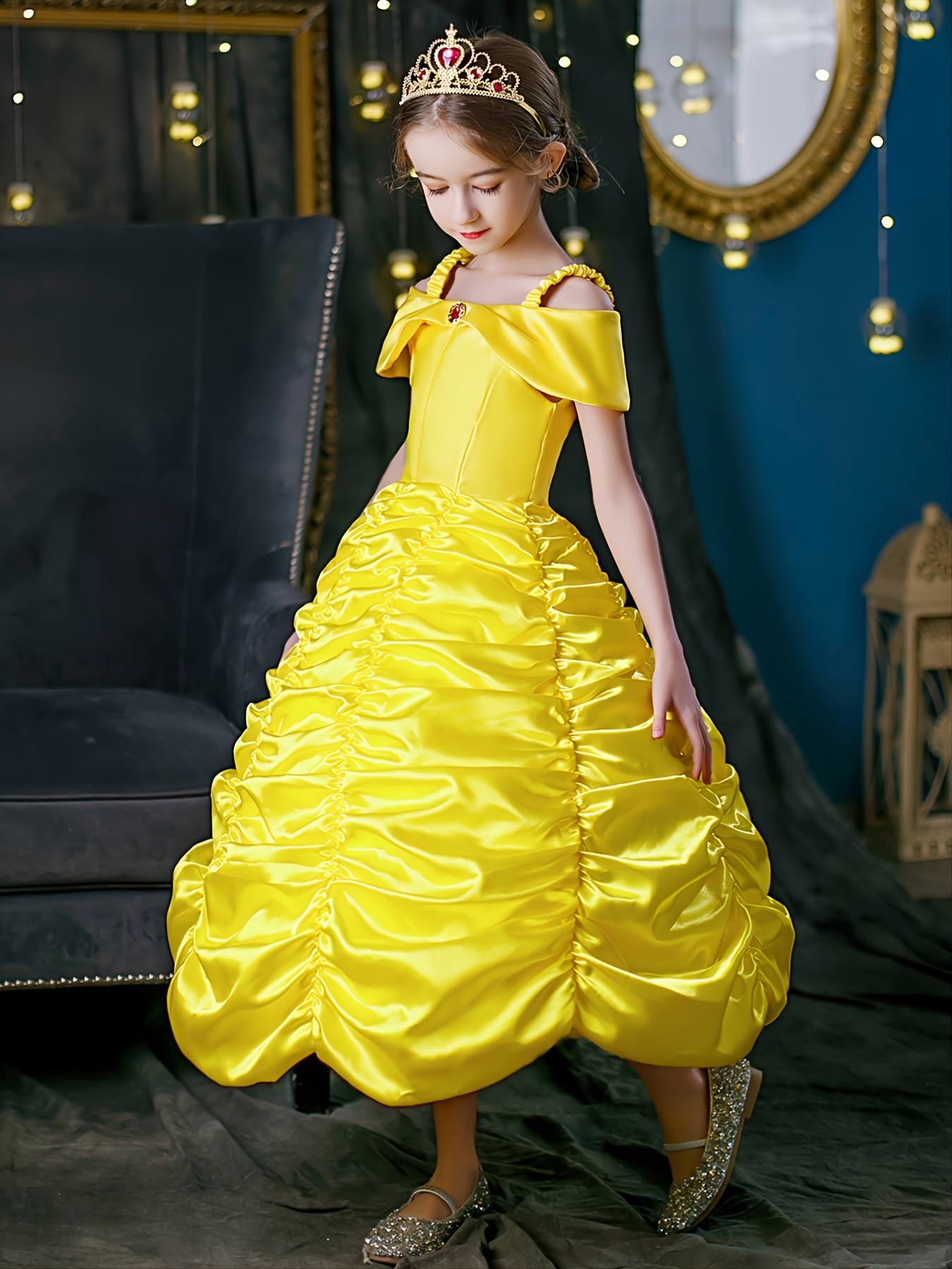 Vestito Da Principessa Per Bambina Con Accessori, Vestito, Corona, Collana,  Anello E Set Di Gioielli