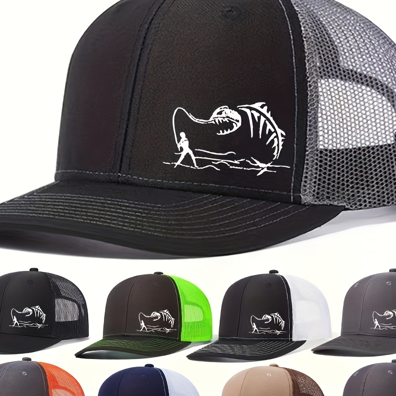 

1pc Unisex Sunshade Breathable Mesh Baseball Cap With Fishing Print For Outdoor Sport