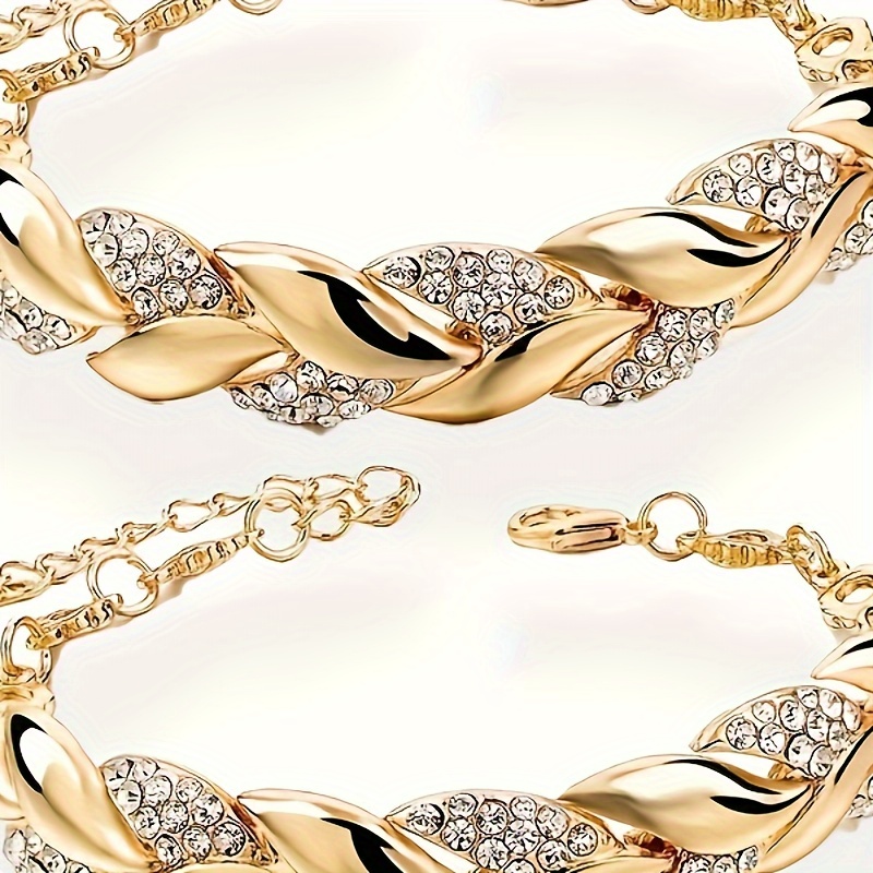 

Elegant 2pcs Leaf-shaped Bracelet Set - Sparkling , Casual Attire & Gifting, Bracelets