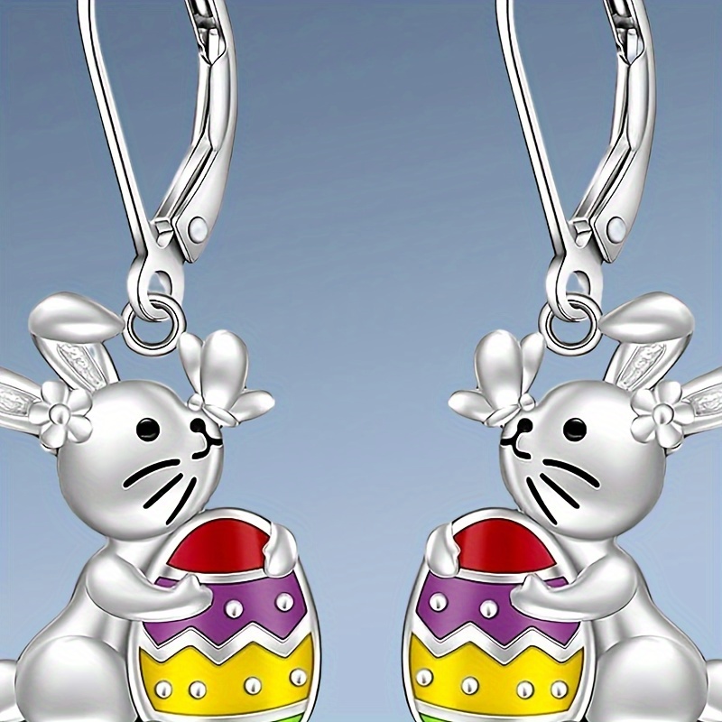 

1 Pair Easter Bunny Earrings, Cute Animal Design, Alloy With Plated White , Iron Ear Needle, Accessories, Gift Idea