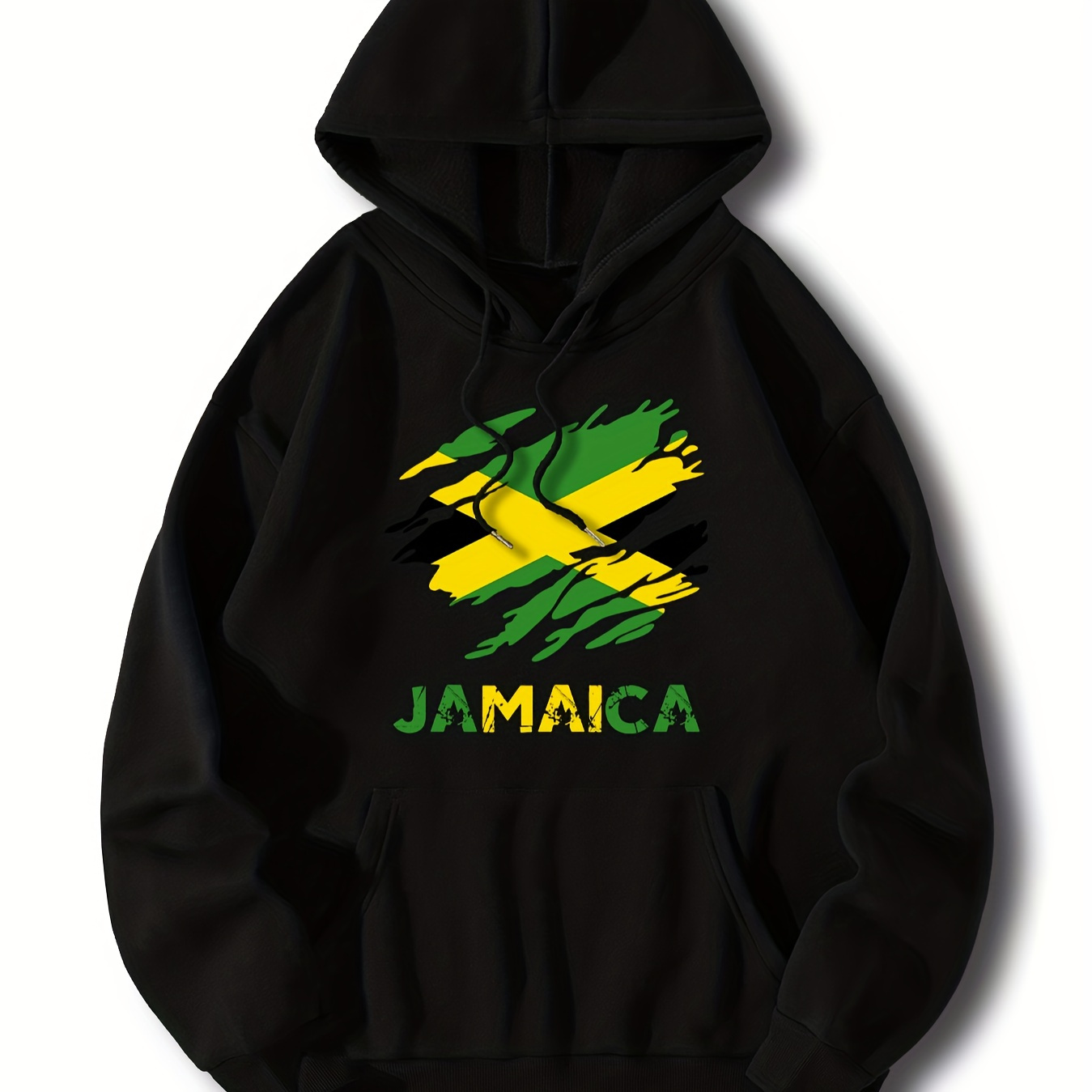 

Jamaica Print, Men's Fashion Casual Hoodie With Drawstring And Kangaroo Pocket Design, Comfy Long Sleeves Pullover Hoodie, Autumn And Winter Top For Men