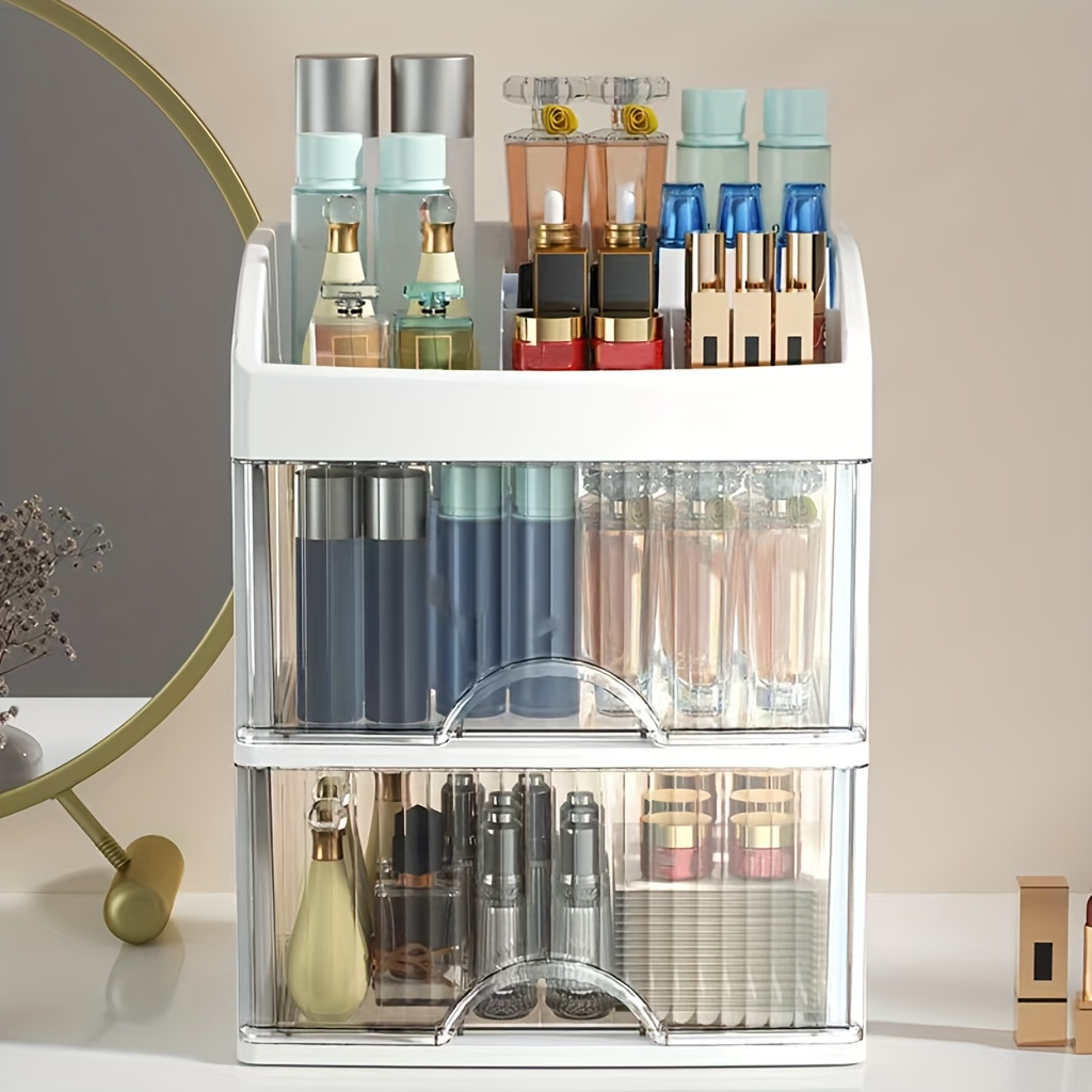 Glass Makeup Organizer for Vanity/Stackable 2Pieces Drawer Set/Antique  Countertop Vanity Cosmetic Storage Box Mirror Glass Beauty Display, Holder  for