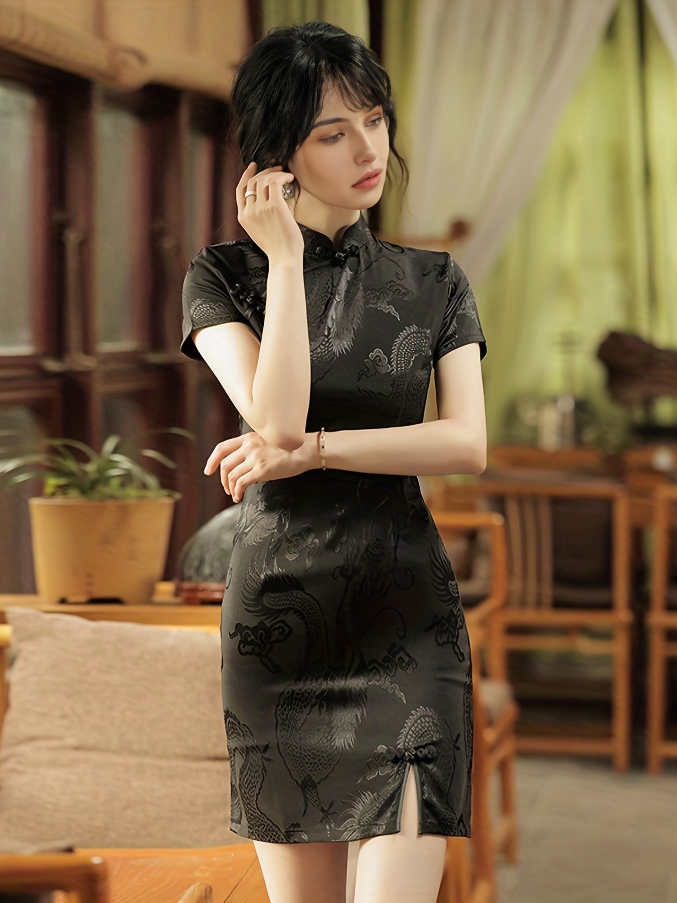 Black best sale cheongsam dress