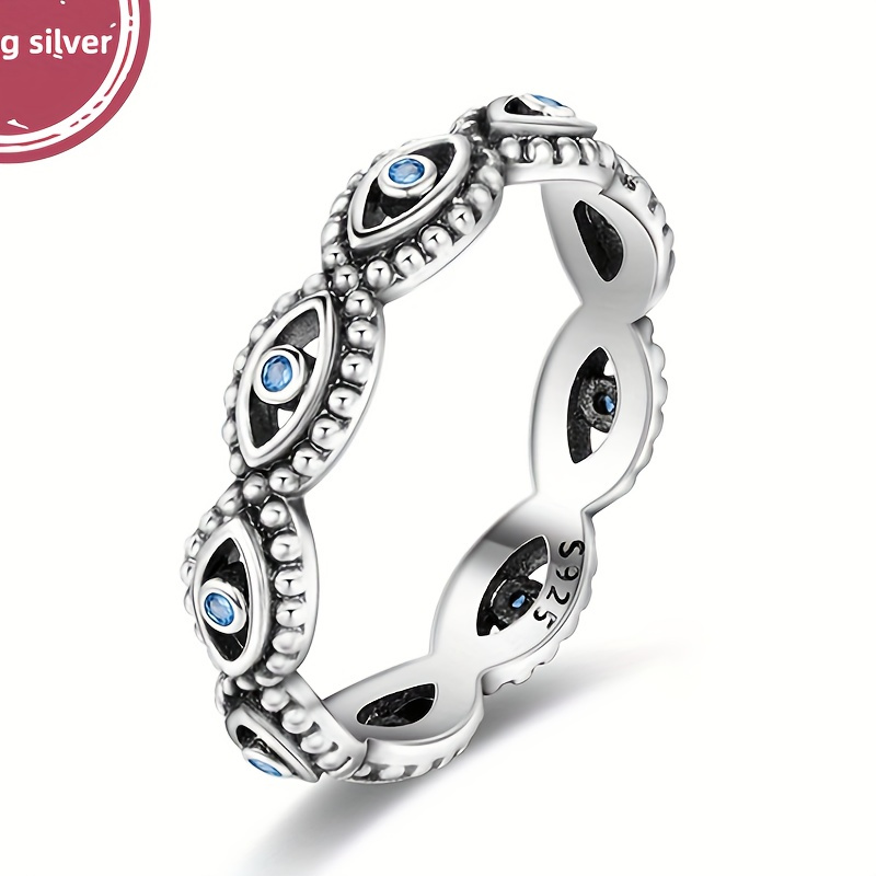 

4g 925 Sterling Silver Devil's Eye Closed Charms Ring Hypoallergenic Elegant Simple Style For Women Jewelry Gift