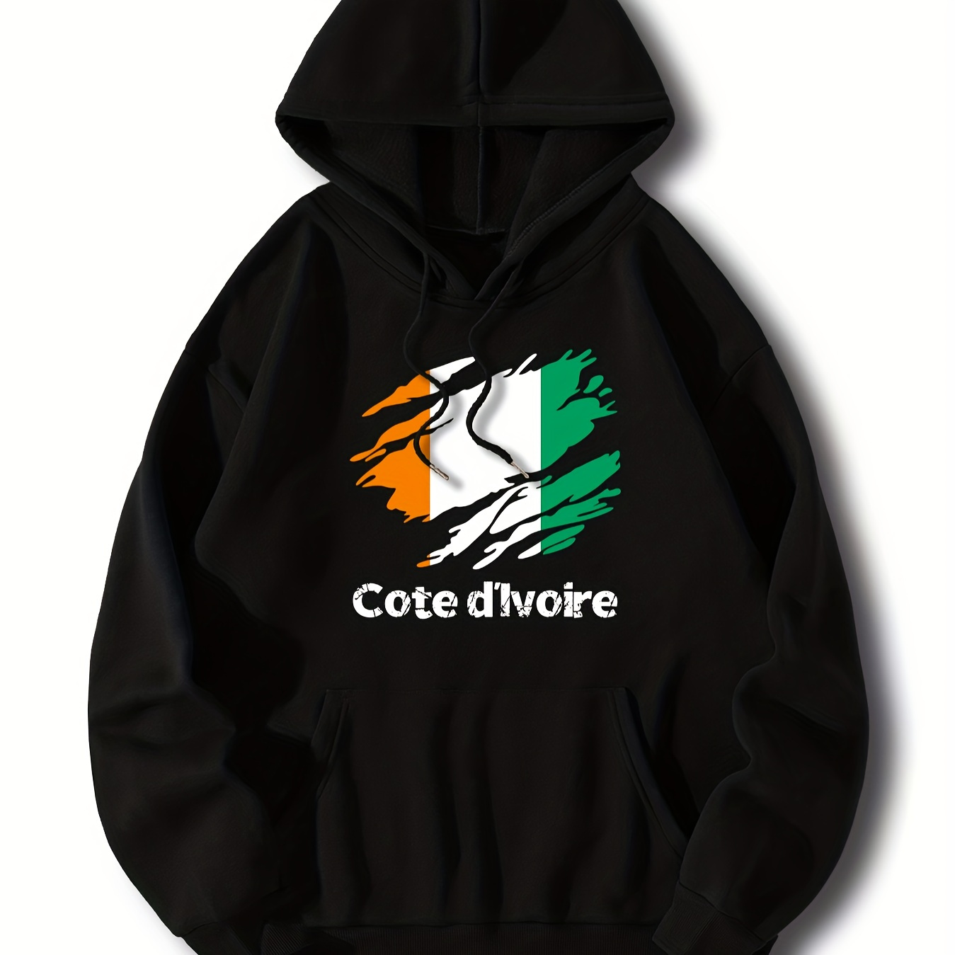 

Cote Dlvoire Print, Men's Stylish & Trendy & Cozy Long Sleeve Hoodie, Versatile Pullover Hooded Sweatshirt With Kangaroo Pocket For Autumn & Winter Daily Wear