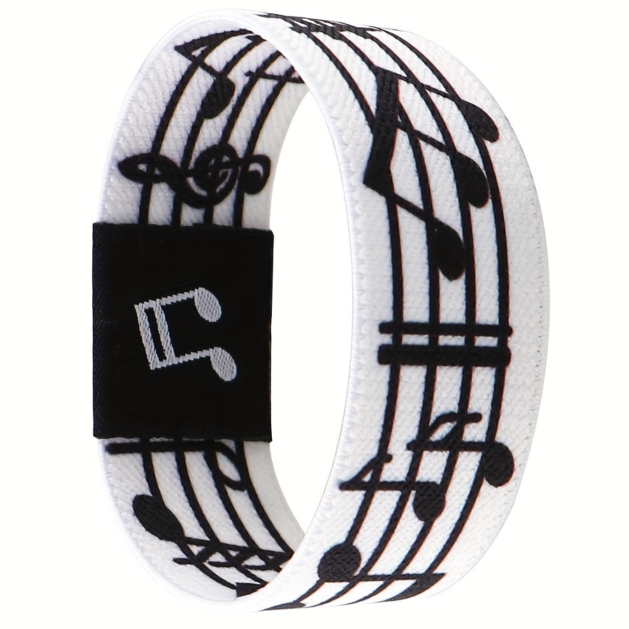 

1pc 's Stretch Wristband - Wide Polyester Band Bracelet With Musical Notes Design, Snap Closure, Ideal Gift For Men