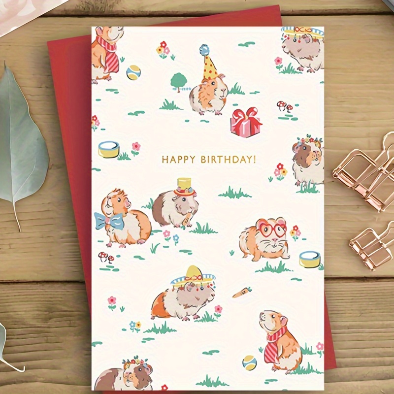 

1pc Adorable Guinea Pig Birthday Greeting Card For Anyone - Cute Animal Themed Birthday Card For Family And Friends With Envelope