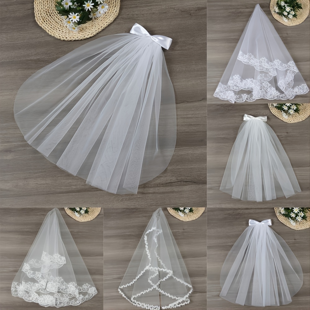 Online Shop Bridal Veil Women's Simple Tulle Short Wedding Veil Satin Edge with Comb for Wedding Bachelorette Party (Off White)