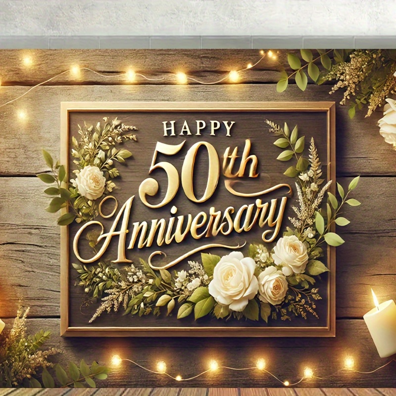 

Happy 50th Anniversary Celebration Kit - 7x5ft Polyester Backdrop, Birthday Banner & Cake Table Decorations, Outdoor Party Supplies, No Power Needed