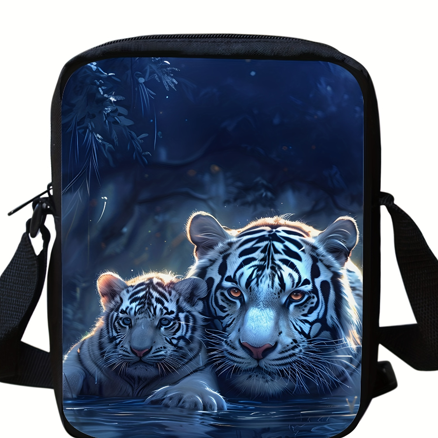 

Sac à bandoulière en polyester imperméable avec sangle ajustable, sac messager casual avec design de tigre en cartoon, sac d'épaule léger pour homme et femme avec poche arrière zippée