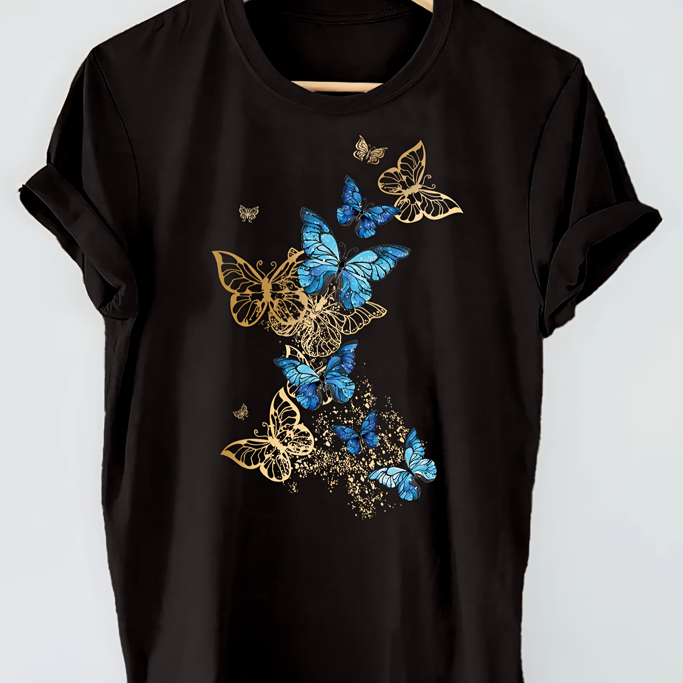 

Butterflies Graphic Print T-shirt, Short Sleeve Crew Neck Casual Top For Summer & Spring, Women's Clothing