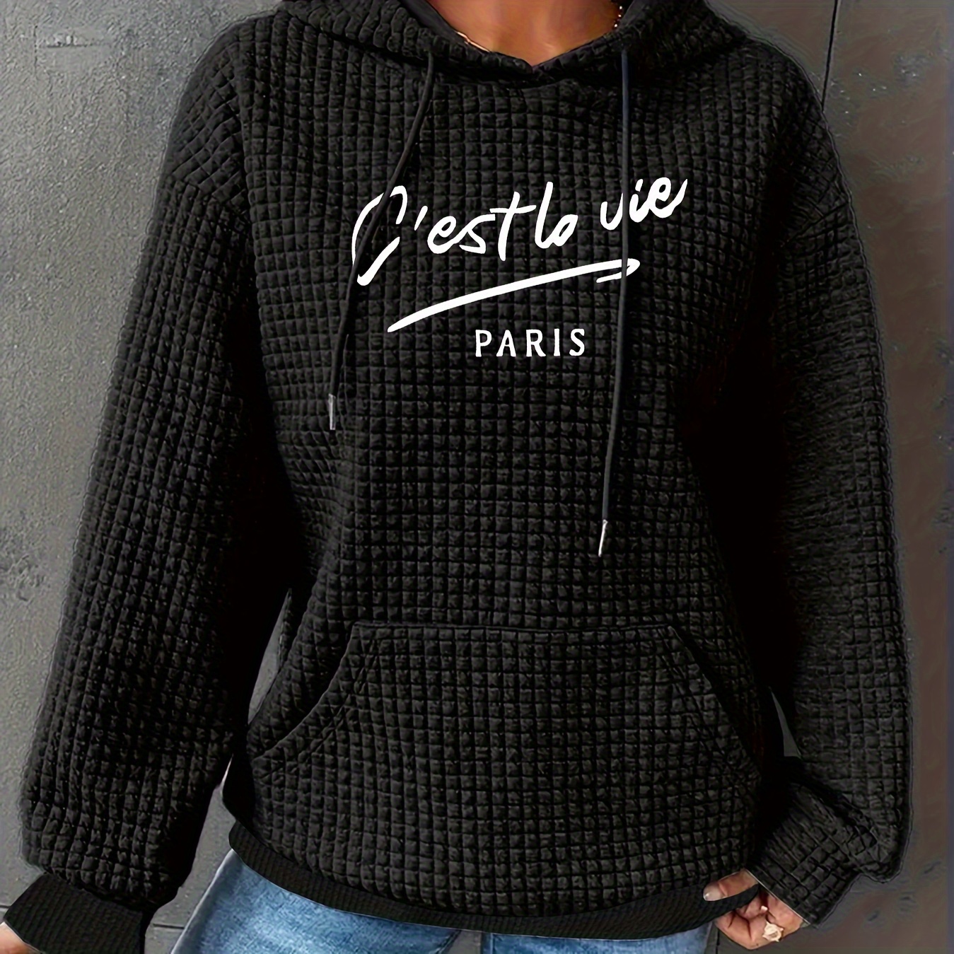 

Women's Casual Knit Hoodie Pullover | C'est La Vie Paris Print | 100% Polyester Fabric With Slight Stretch | All-season Comfort | Adult Hooded Sweatshirt