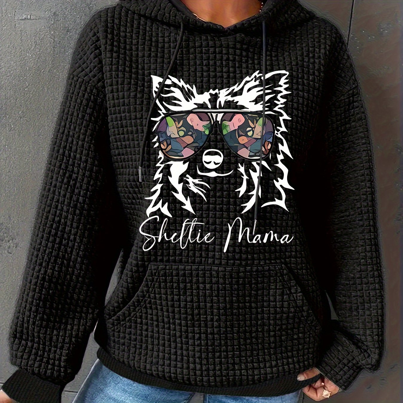 

Women's Casual Printed Sheltie Mama Graphic Hoodie - 100% Polyester Knit Fabric, Slight Stretch, All Season Pullover With Hood