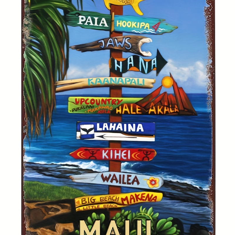 

1pc Vintage Beach Direction Sign All Ways Great On Maui Hawaiian Travel Poster For Restroom Bar Cafe Restaurant Decoration 7.9x11.9inch Aluminum
