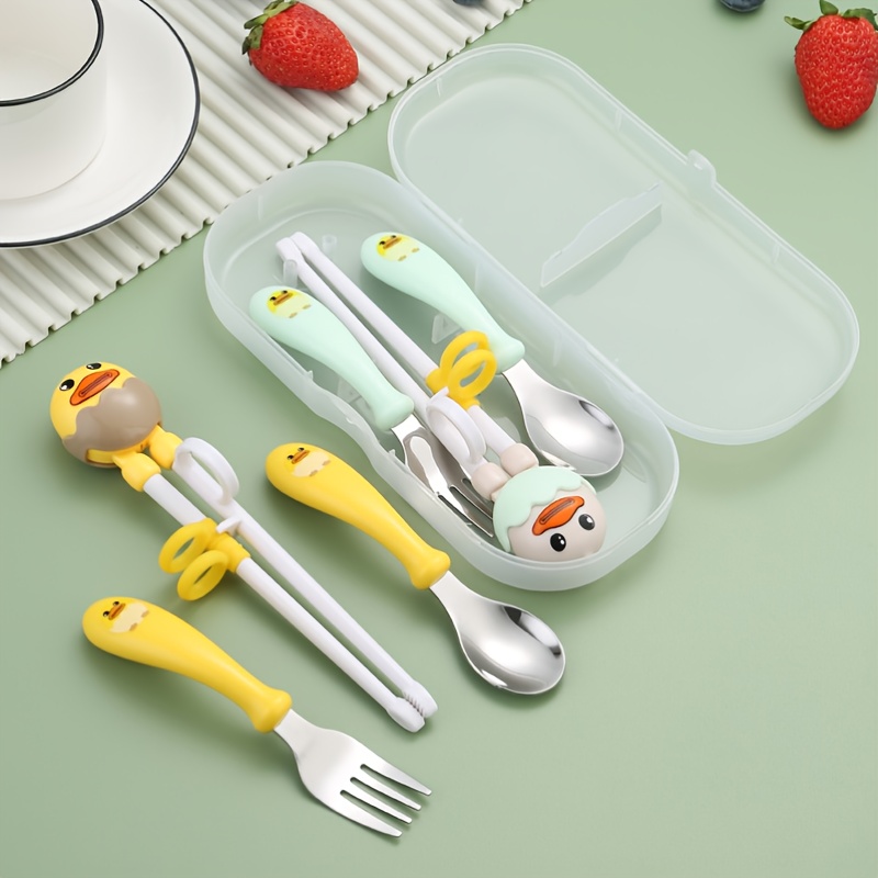 2pcs Kawaii Duck Spoon Fork Cutlery Set for Kids School Cute Korean  Portable Travel Stainless Steel Tableware Kitchen Utensils