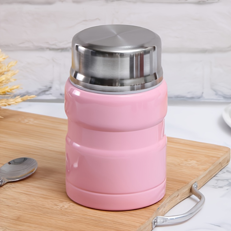 Vacuum Insulated Thermos Hot Lunch Containers with Ceramic-Coated Stainless  Steel and Folding Spoon, Leakproof, Pink 