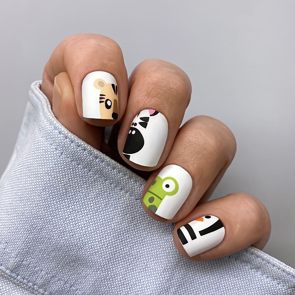 Cute Cartoon Fake Nails Matte White Press On Nails With - Temu