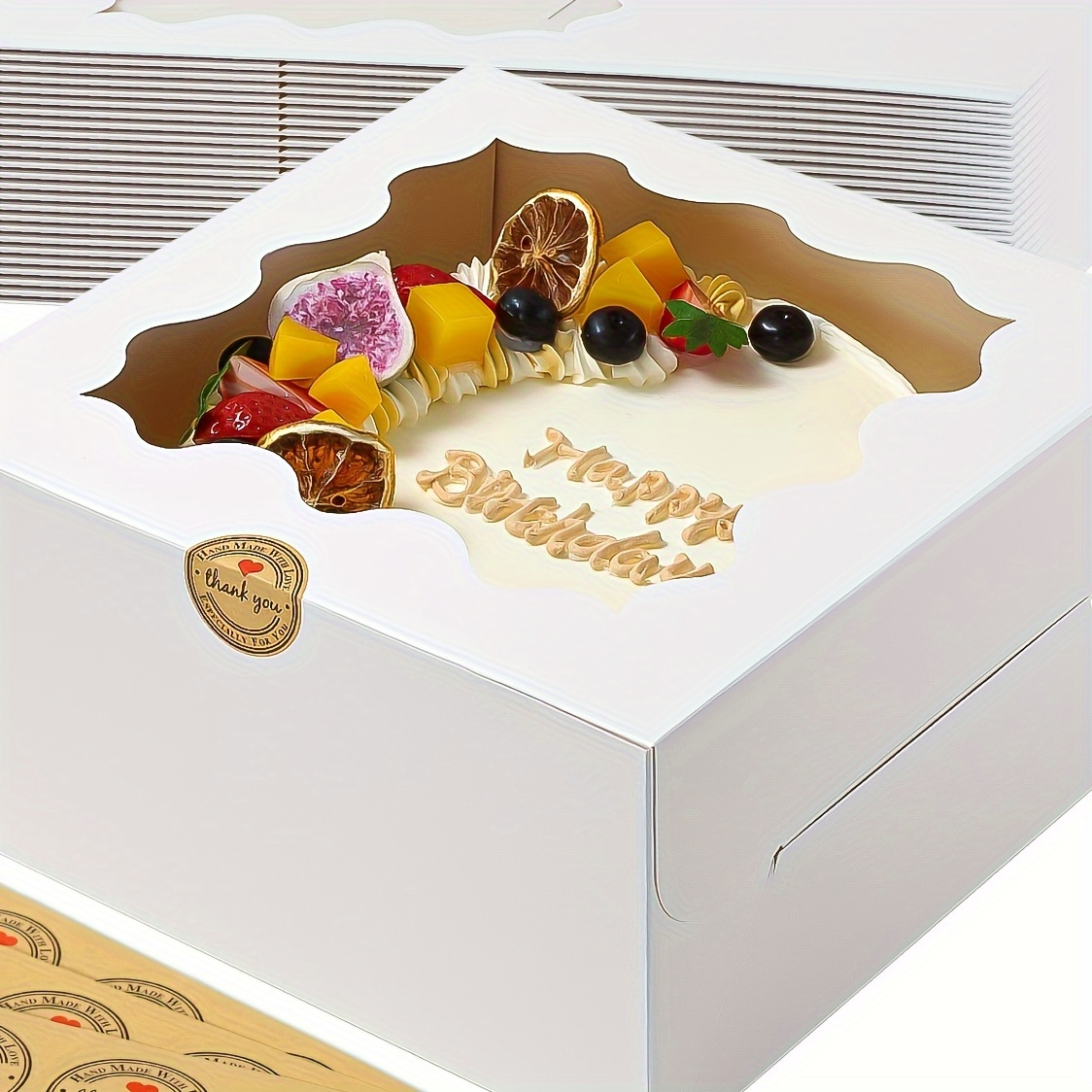 

24 Pcs White Bakery Boxes: 10x10x5 Inches Cake, Cookie, Pastry, Dessert, And Treat Packaging With Window Lid