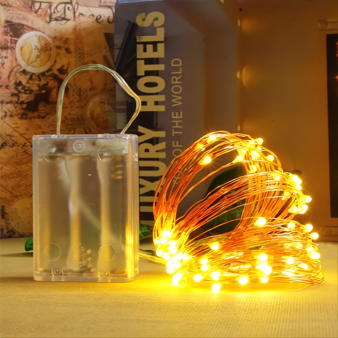 Guirlande Lumineuse Extérieure, Batterie 30 cm, Boule en Métal Pliable,  Lampe