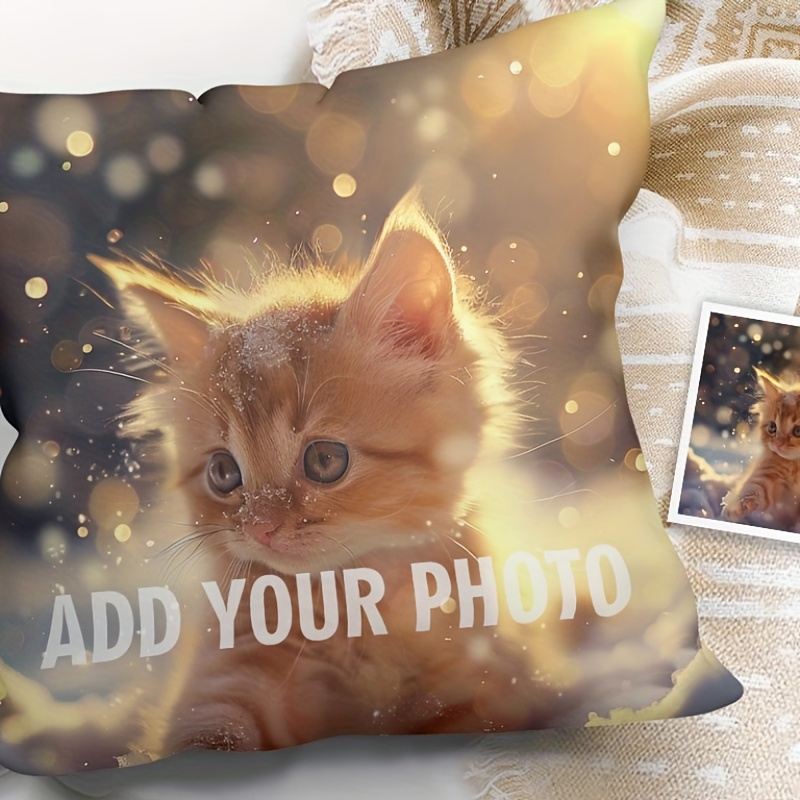 

Personalized Pet Photo Memorial Throw Pillowcase Sofa Cover With Double-sided Print, Without Pillow Core Perfect For Home Decoration And Memorial Gifts Adorable Cat Design