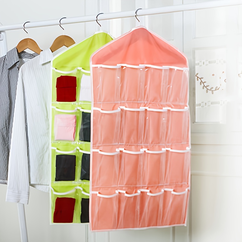 Hanging Closet Underwear Sock Storage Over The Door Jewelry Organizer Clear  Pockets - 16 Pocket