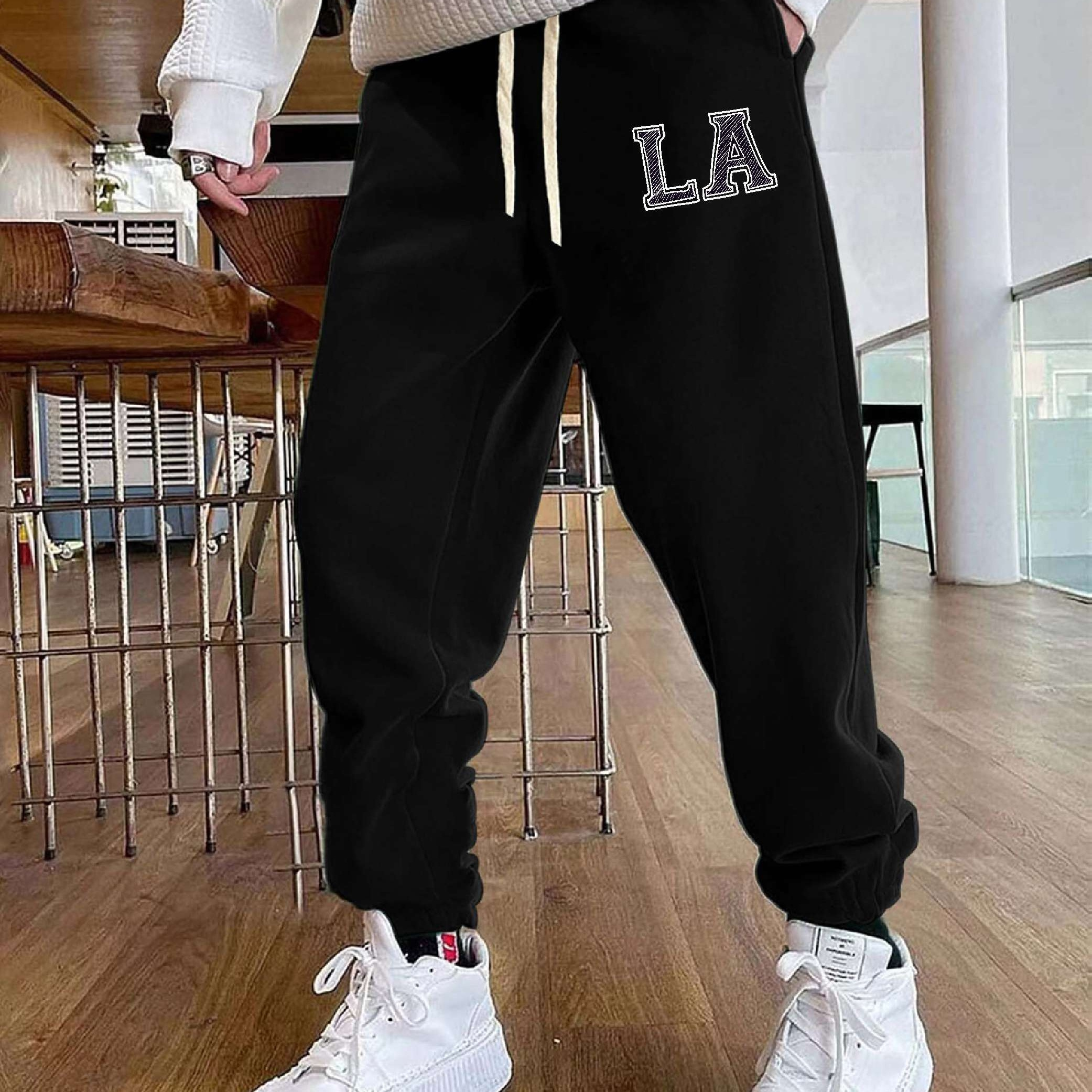 la Print Joggers Men's Casual Stretch Waist Drawstring - Temu