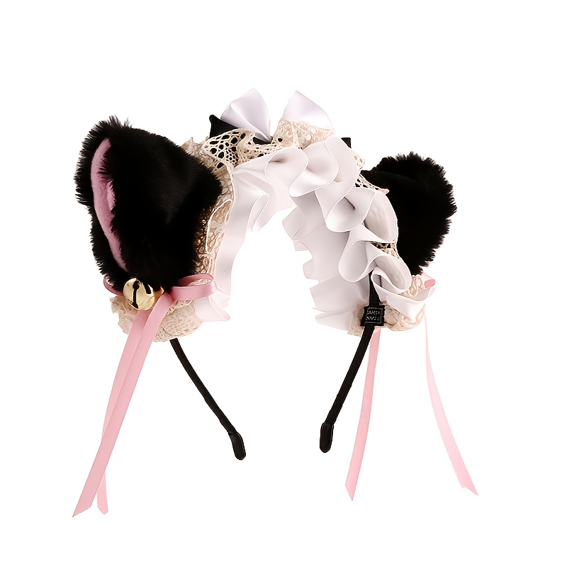  Bunny Ears Hair Clips Cute Maid Lace Headwear Lolita Anime  Cosplay Headband for Women (Black) : Beauty & Personal Care