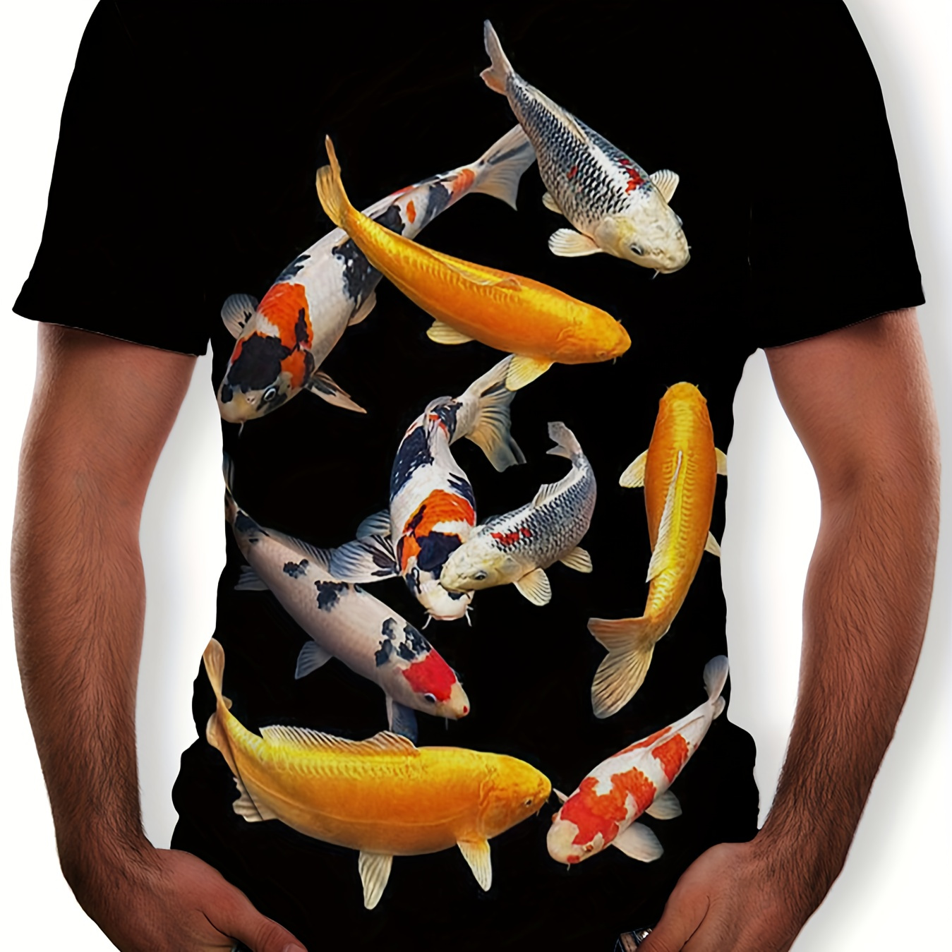 

Men's 3d Digital Koi Fish Pattern Crew Neck Short Sleeve T-shirt, Tees For Men, Casual And Trendy Tops For Summer Outdoors Wear