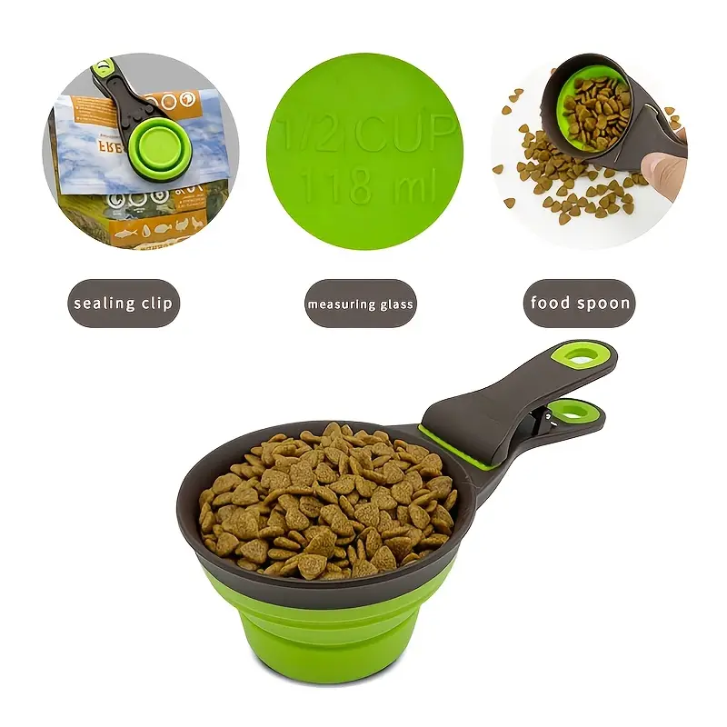 Cute Pet Food Spoon Measuring Cup Multifunction Food Bag Sealing Clip  Measuring Cup Set