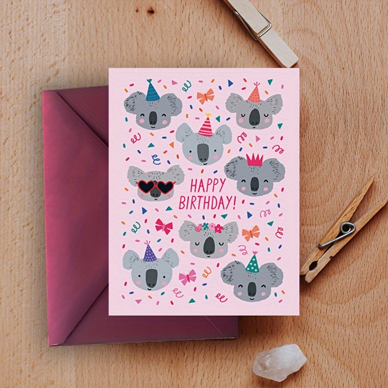 

1pc Happy Birthday Greeting Card With Envelope - Charming Cartoon For All Ages, Festive Party Hats And Joyful Decorations - Universal Birthday Card For Family And Friends