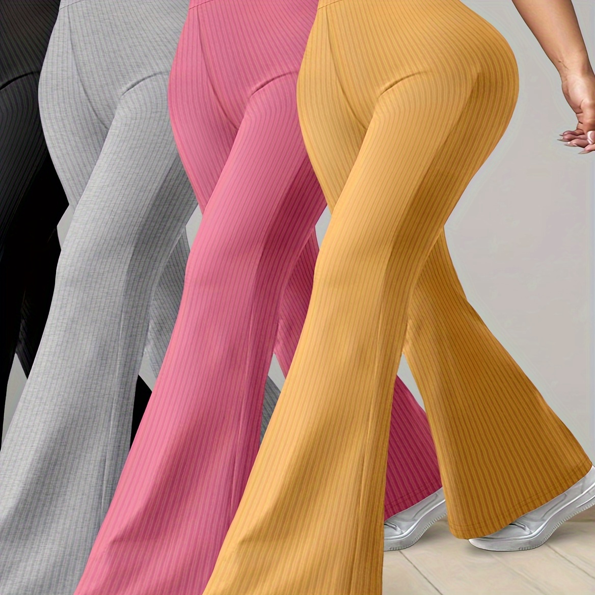 

4pcs K11 's Waist Pants - , Fit Leg, Long Length, & , Knitted , Non-transparent, Washable/dry , / Adult , Fashionable Ladies'