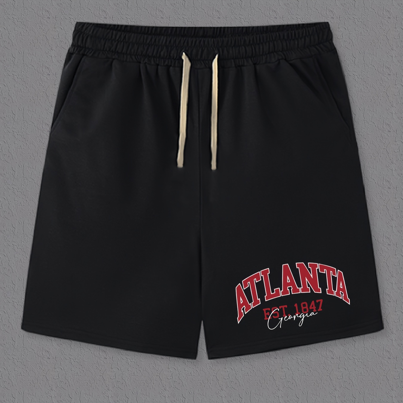 

Atlanta Est 1847 Print, Men's Summer Comfy Shorts With Drawstrings, Casual Loose Clothing For Men, As Gifts, For Daily Leisure Loungewear Outdoors