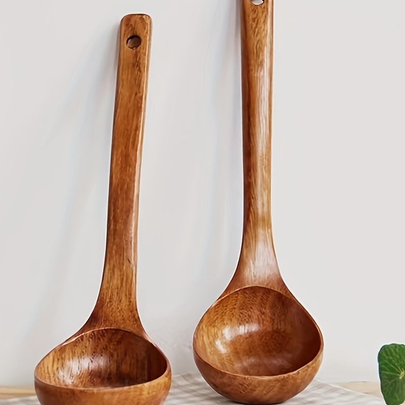 Japanese Natural Plant Ellipse Wooden Ladle Spoon for Cooking