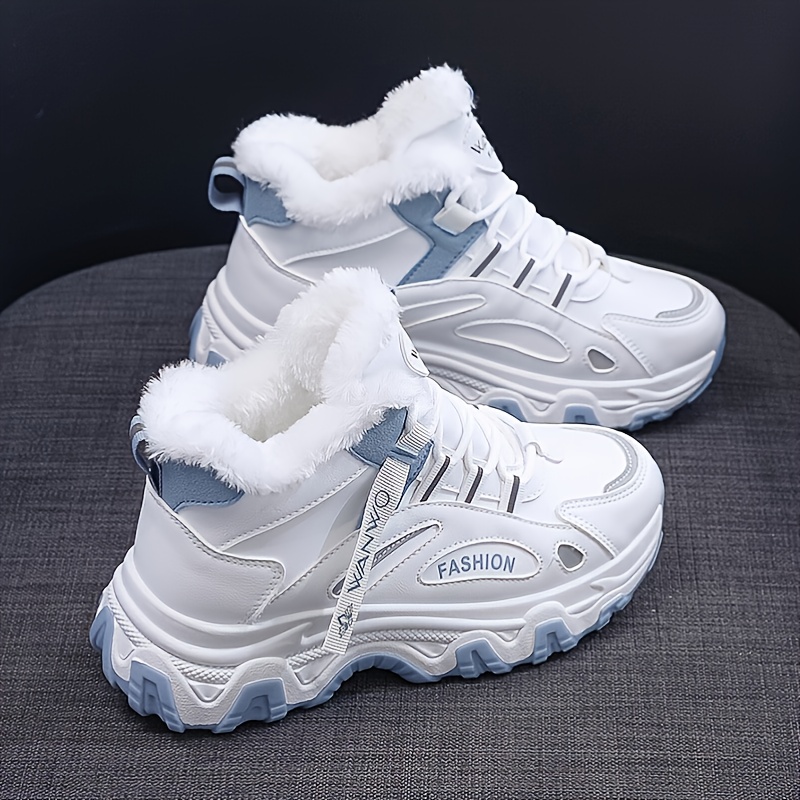 Women's Casual Sneakers, Thick Sole Chunky Sneakers, Warm Plush Lined Anti-slip Running Shoes - Temu