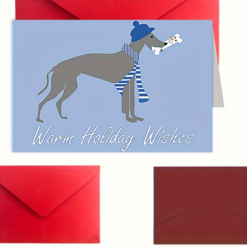 

Christmas Holiday Greeting Card With Greyhound Dog Carrying Snowman, 1pc, Seasonal Card For Anyone